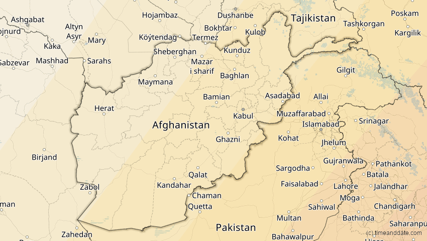 A map of Afghanistan, showing the path of the 17. Feb 2064 Ringförmige Sonnenfinsternis