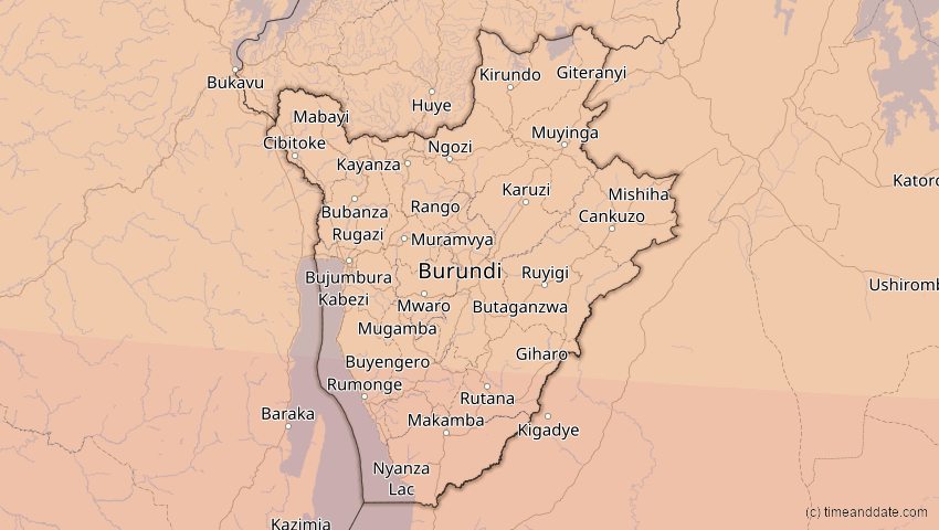 A map of Burundi, showing the path of the 17. Feb 2064 Ringförmige Sonnenfinsternis