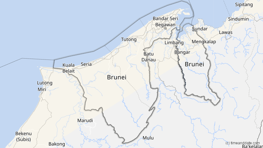 A map of Brunei, showing the path of the 17. Feb 2064 Ringförmige Sonnenfinsternis