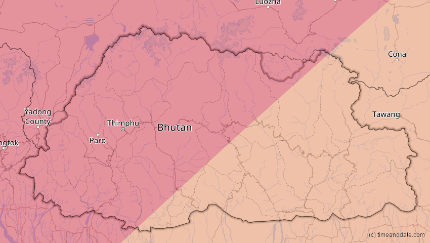 A map of Bhutan, showing the path of the 17. Feb 2064 Ringförmige Sonnenfinsternis
