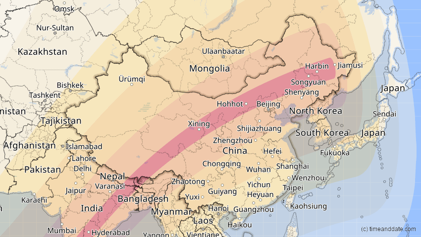 A map of China, showing the path of the 17. Feb 2064 Ringförmige Sonnenfinsternis