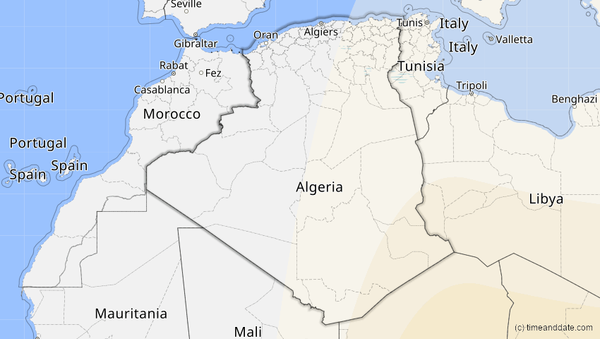 A map of Algerien, showing the path of the 17. Feb 2064 Ringförmige Sonnenfinsternis