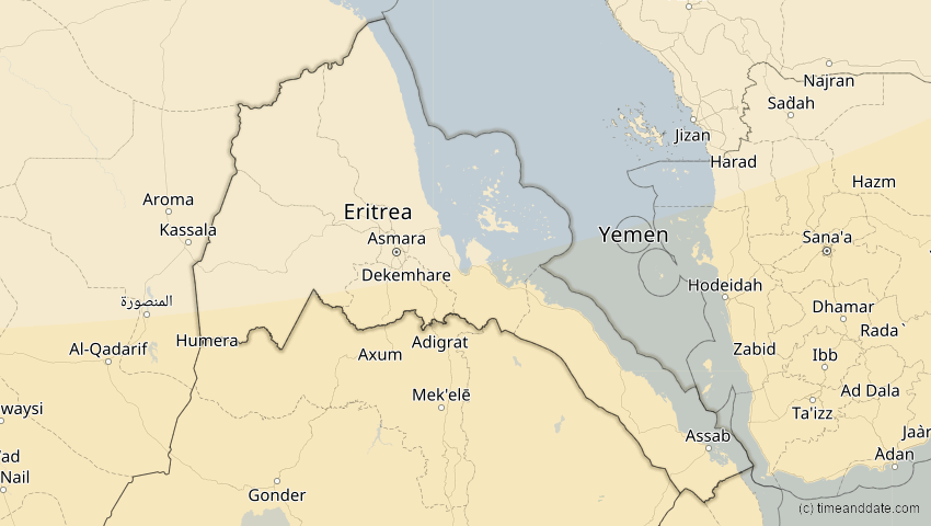 A map of Eritrea, showing the path of the 17. Feb 2064 Ringförmige Sonnenfinsternis