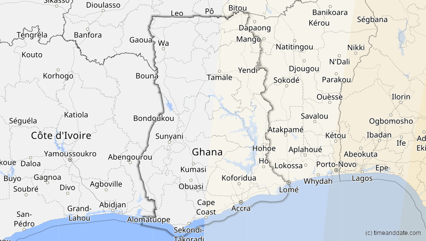 A map of Ghana, showing the path of the 17. Feb 2064 Ringförmige Sonnenfinsternis