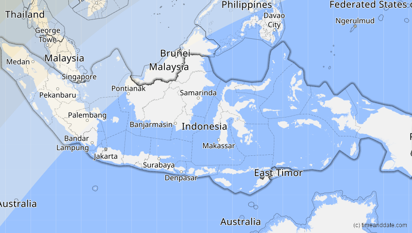 A map of Indonesien, showing the path of the 17. Feb 2064 Ringförmige Sonnenfinsternis