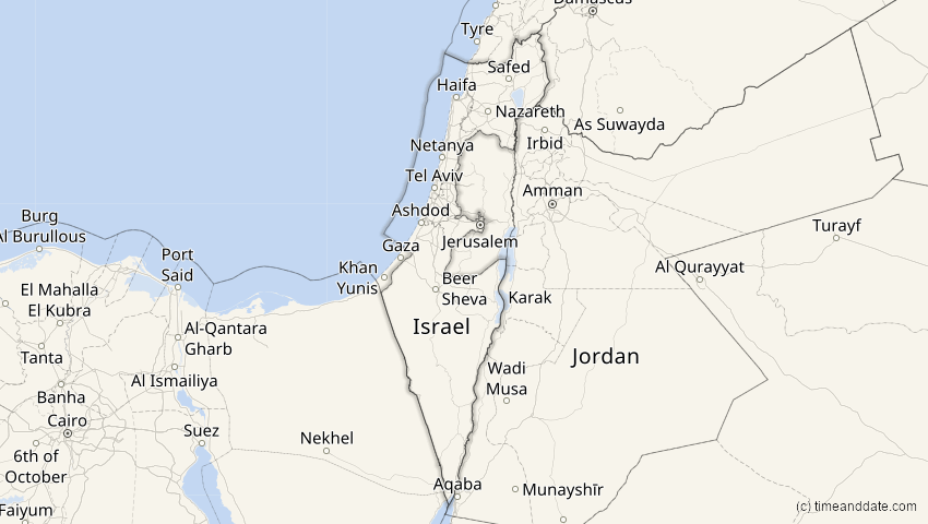 A map of Israel, showing the path of the 17. Feb 2064 Ringförmige Sonnenfinsternis