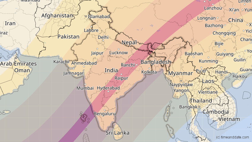A map of Indien, showing the path of the 17. Feb 2064 Ringförmige Sonnenfinsternis