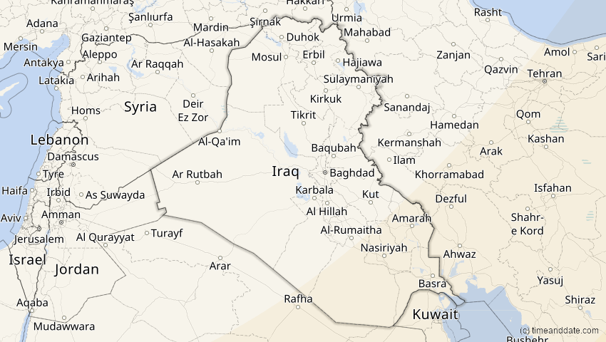 A map of Irak, showing the path of the 17. Feb 2064 Ringförmige Sonnenfinsternis