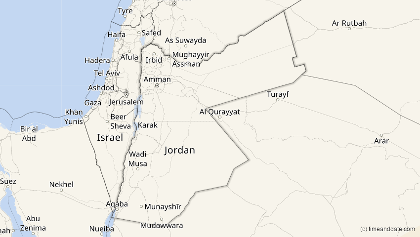A map of Jordanien, showing the path of the 17. Feb 2064 Ringförmige Sonnenfinsternis