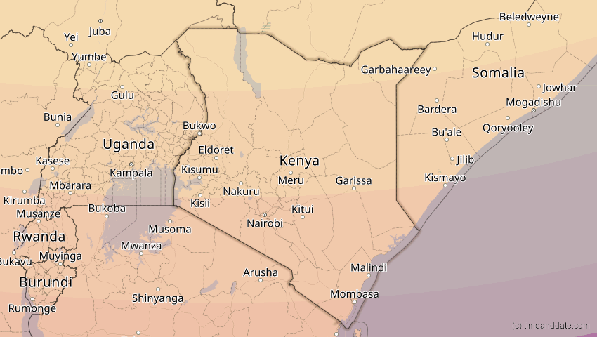 A map of Kenia, showing the path of the 17. Feb 2064 Ringförmige Sonnenfinsternis