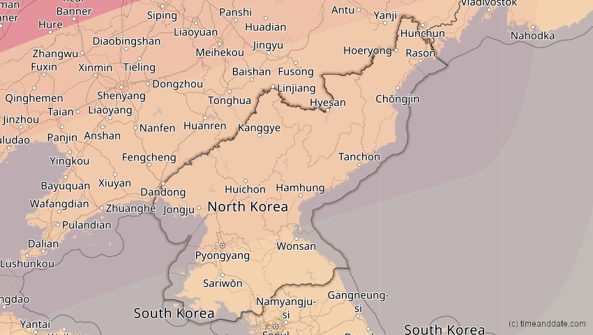 A map of Nordkorea, showing the path of the 17. Feb 2064 Ringförmige Sonnenfinsternis