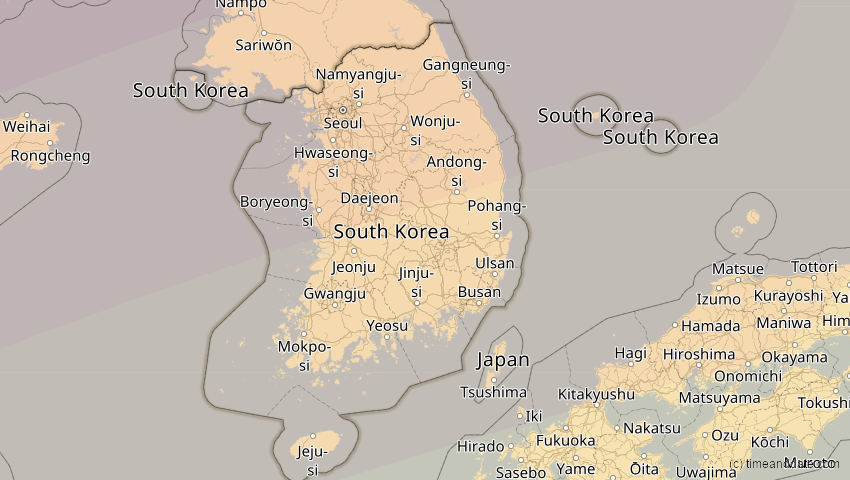 A map of Südkorea, showing the path of the 17. Feb 2064 Ringförmige Sonnenfinsternis
