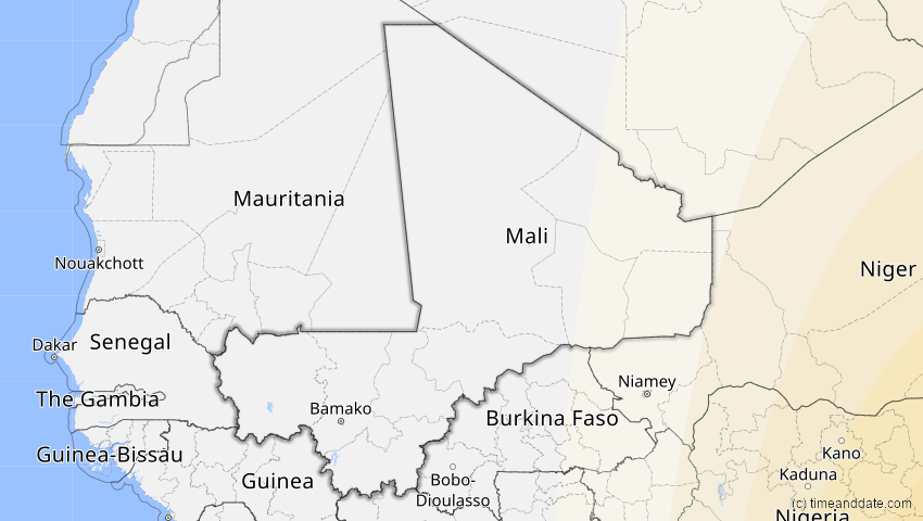 A map of Mali, showing the path of the 17. Feb 2064 Ringförmige Sonnenfinsternis