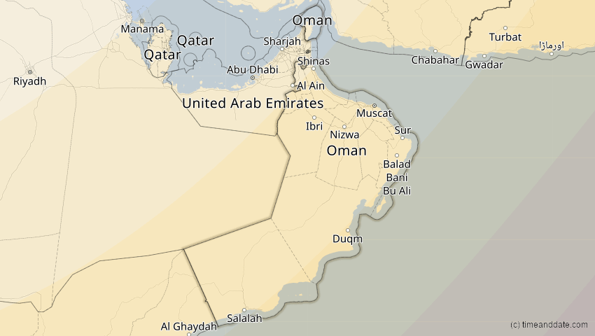 A map of Oman, showing the path of the 17. Feb 2064 Ringförmige Sonnenfinsternis