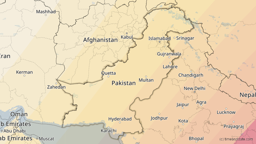 A map of Pakistan, showing the path of the 17. Feb 2064 Ringförmige Sonnenfinsternis