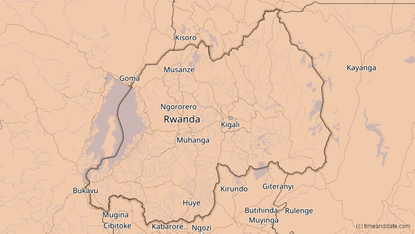 A map of Ruanda, showing the path of the 17. Feb 2064 Ringförmige Sonnenfinsternis