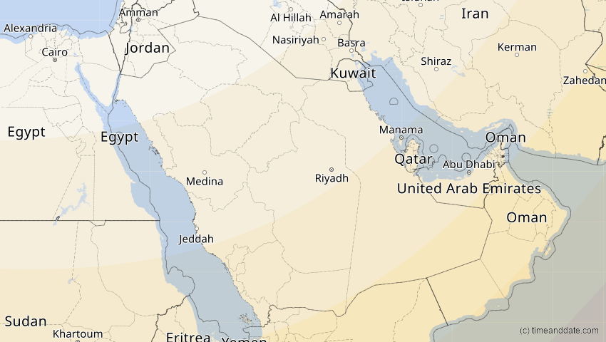 A map of Saudi-Arabien, showing the path of the 17. Feb 2064 Ringförmige Sonnenfinsternis
