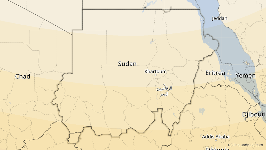 A map of Sudan, showing the path of the 17. Feb 2064 Ringförmige Sonnenfinsternis