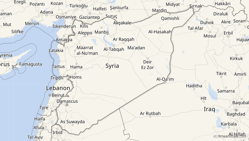 A map of Syrien, showing the path of the 17. Feb 2064 Ringförmige Sonnenfinsternis