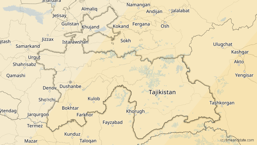 A map of Tadschikistan, showing the path of the 17. Feb 2064 Ringförmige Sonnenfinsternis