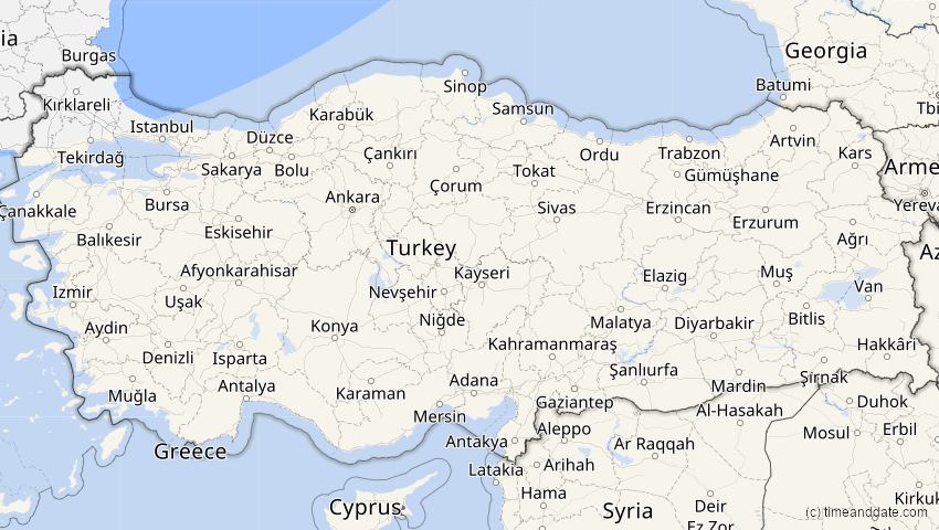 A map of Türkei, showing the path of the 17. Feb 2064 Ringförmige Sonnenfinsternis