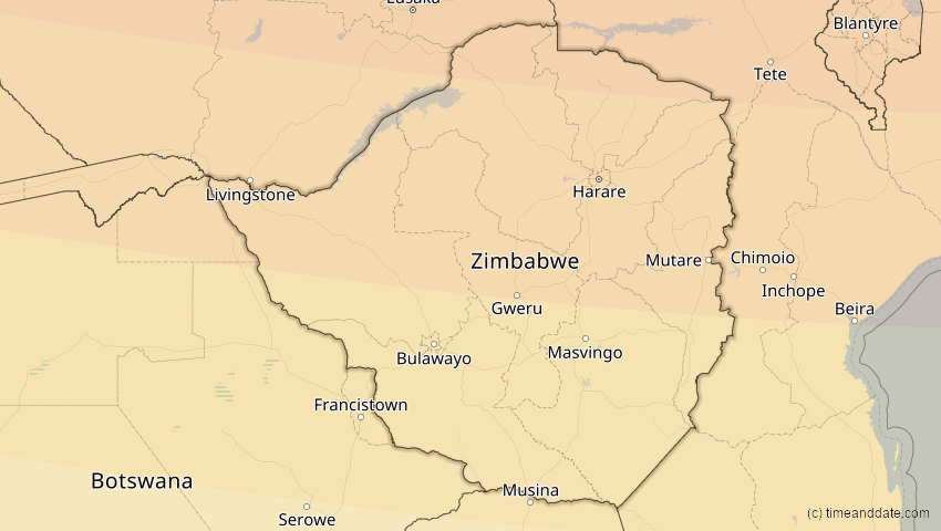 A map of Simbabwe, showing the path of the 17. Feb 2064 Ringförmige Sonnenfinsternis