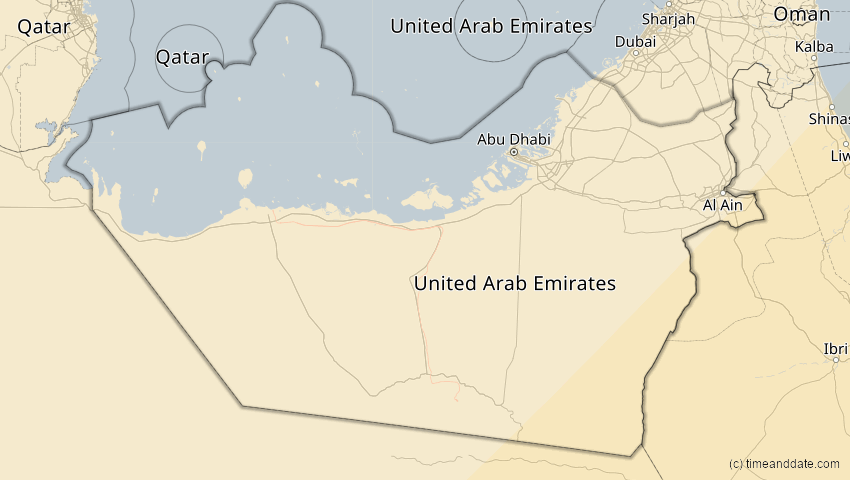 A map of Abu Dhabi, Vereinigte Arabische Emirate, showing the path of the 17. Feb 2064 Ringförmige Sonnenfinsternis