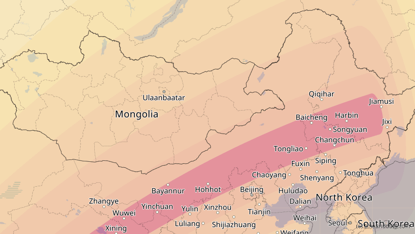 A map of Innere Mongolei, China, showing the path of the 17. Feb 2064 Ringförmige Sonnenfinsternis