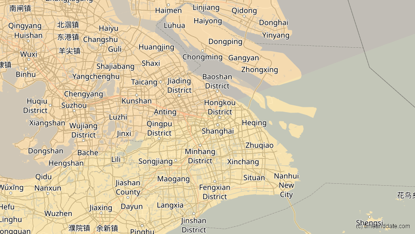 A map of Shanghai, China, showing the path of the 17. Feb 2064 Ringförmige Sonnenfinsternis