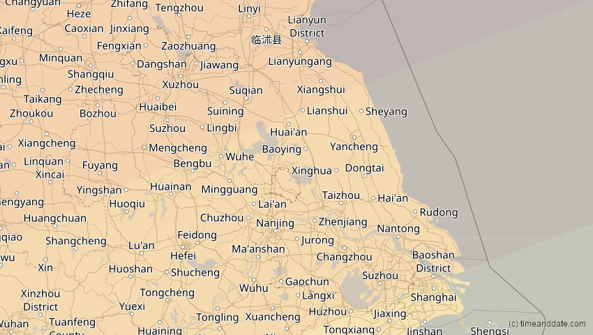 A map of Jiangsu, China, showing the path of the 17. Feb 2064 Ringförmige Sonnenfinsternis
