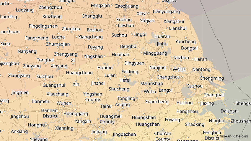 A map of Anhui, China, showing the path of the 17. Feb 2064 Ringförmige Sonnenfinsternis