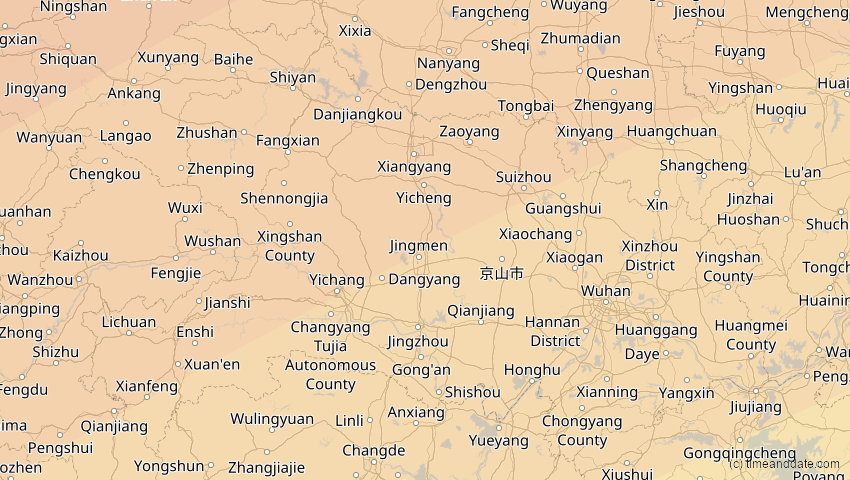 A map of Hubei, China, showing the path of the 17. Feb 2064 Ringförmige Sonnenfinsternis