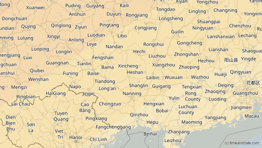 A map of Guangxi, China, showing the path of the 17. Feb 2064 Ringförmige Sonnenfinsternis