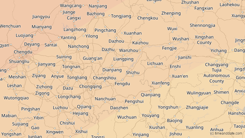 A map of Chongqing, China, showing the path of the 17. Feb 2064 Ringförmige Sonnenfinsternis