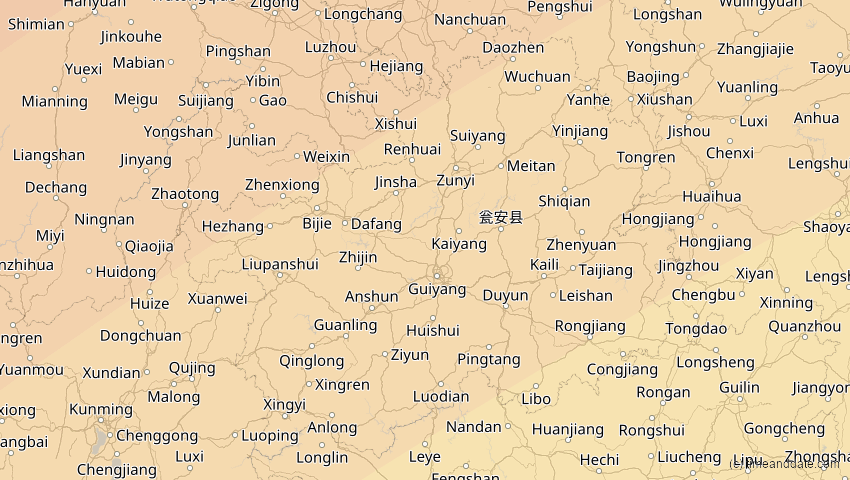 A map of Guizhou, China, showing the path of the 17. Feb 2064 Ringförmige Sonnenfinsternis