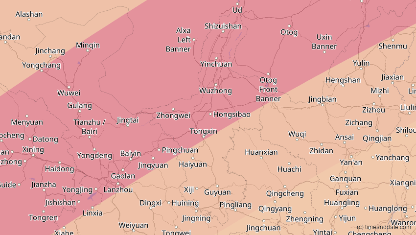 A map of Ningxia, China, showing the path of the 17. Feb 2064 Ringförmige Sonnenfinsternis