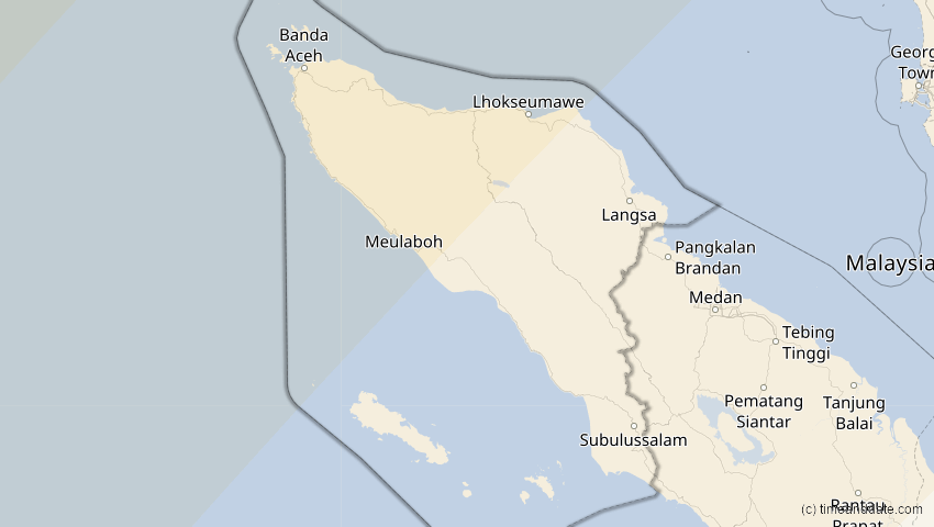 A map of Aceh, Indonesien, showing the path of the 17. Feb 2064 Ringförmige Sonnenfinsternis