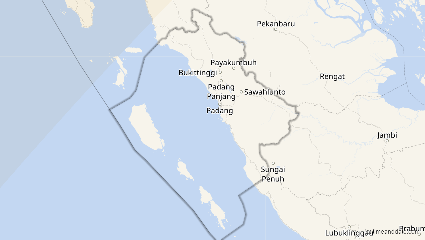 A map of Sumatera Barat, Indonesien, showing the path of the 17. Feb 2064 Ringförmige Sonnenfinsternis