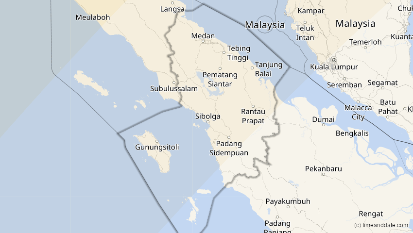 A map of Sumatera Utara, Indonesien, showing the path of the 17. Feb 2064 Ringförmige Sonnenfinsternis