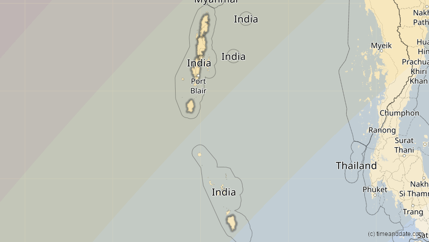 A map of Andamanen und Nikobaren, Indien, showing the path of the 17. Feb 2064 Ringförmige Sonnenfinsternis