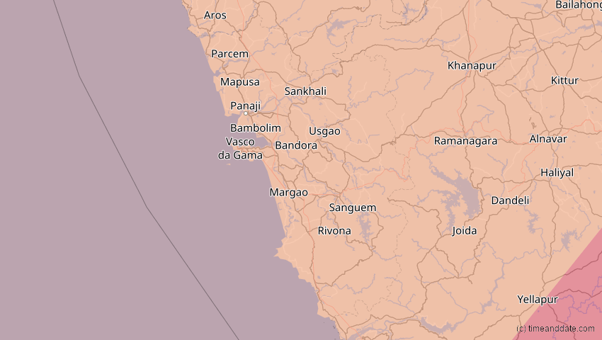 A map of Goa, Indien, showing the path of the 17. Feb 2064 Ringförmige Sonnenfinsternis