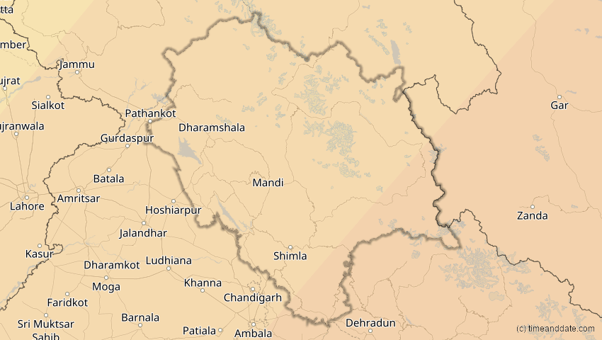 A map of Himachal Pradesh, Indien, showing the path of the 17. Feb 2064 Ringförmige Sonnenfinsternis