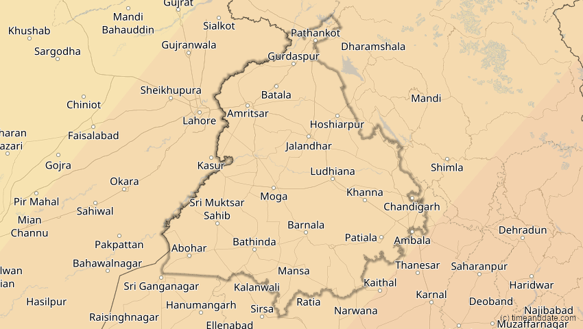 A map of Punjab, Indien, showing the path of the 17. Feb 2064 Ringförmige Sonnenfinsternis