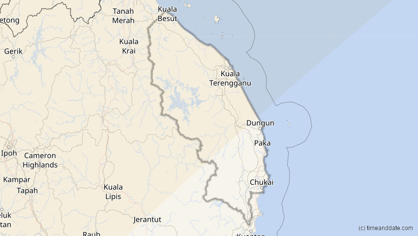A map of Terengganu, Malaysia, showing the path of the 17. Feb 2064 Ringförmige Sonnenfinsternis