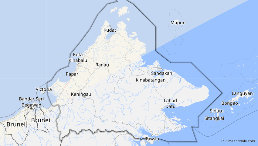 A map of Sabah, Malaysia, showing the path of the 17. Feb 2064 Ringförmige Sonnenfinsternis