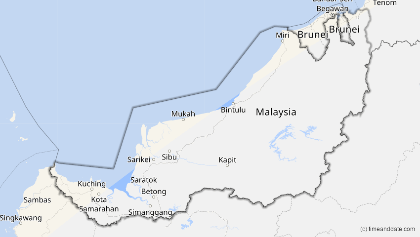 A map of Sarawak, Malaysia, showing the path of the 17. Feb 2064 Ringförmige Sonnenfinsternis