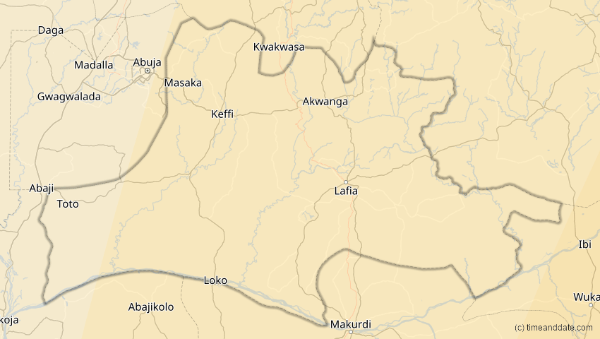 A map of Nassarawa, Nigeria, showing the path of the 17. Feb 2064 Ringförmige Sonnenfinsternis