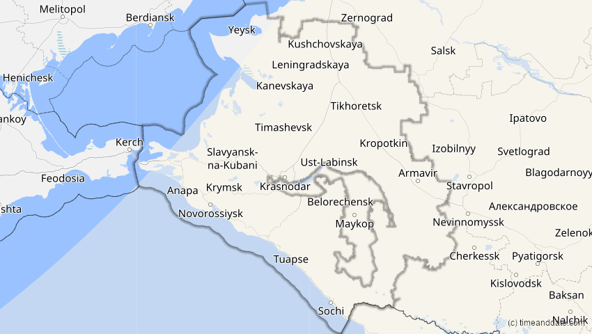 A map of Krasnodar, Russland, showing the path of the 17. Feb 2064 Ringförmige Sonnenfinsternis