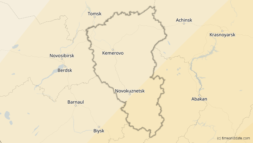 A map of Kemerowo, Russland, showing the path of the 17. Feb 2064 Ringförmige Sonnenfinsternis