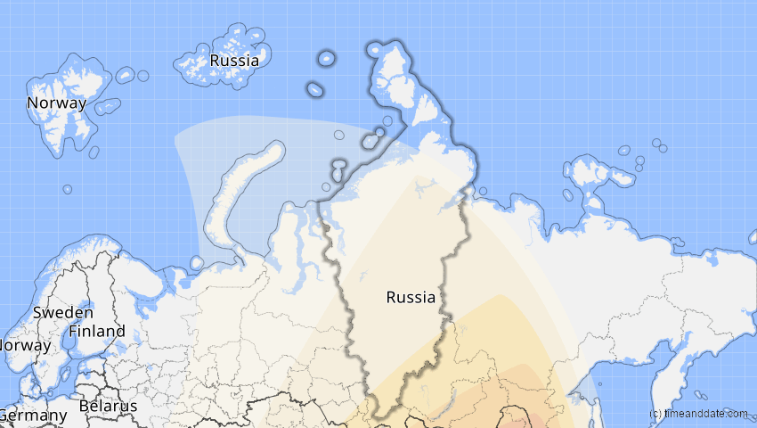 A map of Krasnojarsk, Russland, showing the path of the 17. Feb 2064 Ringförmige Sonnenfinsternis